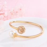 Brass Bangle, with Plastic Pearl, plated, Adjustable & fashion jewelry & for woman, golden 