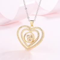 Rhinestone Brass Necklace, with Stainless Steel, Heart, plated, fashion jewelry & for woman & with rhinestone 