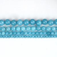 Aquamarin Perlen, rund, blaue Camouflage, verkauft von Strang