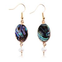 Brass Drop Earring, Abalone Shell, with Brass, Ellipse, plated 