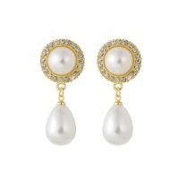 Sterling Silver Drop Earring, Plastic Pearl, with Zinc Alloy, gold color plated, fashion jewelry & for woman, white, 4.4cmX1.8cm 
