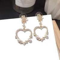 Sterling Silber Tropfen Ohrring, Kunststoff Perlen, mit Zinklegierung, goldfarben plattiert, Modeschmuck & für Frau & mit Strass, 4cmX2.5cm, verkauft von Paar
