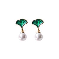 Plastic Pearl Zinc Alloy Earring, ABS Plastic Pearl, with Alloy, gold color plated, fashion jewelry & for woman, green, 2.6CM 