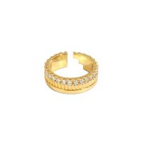 metal Anillo de dedo Cuff, chapado en color dorado, Ajustable & para mujer & con diamantes de imitación, 16.5x6.7mm, Vendido por UD