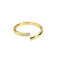 metal Anillo de dedo Cuff, chapado en color dorado, Ajustable & para mujer & con diamantes de imitación, 2mm, Vendido por UD