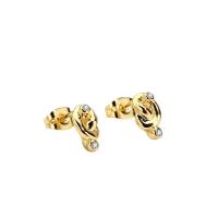 Rhinestone Brass Stud Earring, gold color plated, for woman & with rhinestone 