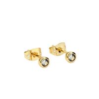Rhinestone Brass Stud Earring, gold color plated, for woman & with rhinestone 4mm 