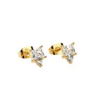 Pendiente stud de cobre con los diamantes de imitación , metal, chapado en color dorado, para mujer & con diamantes de imitación, 6x8mm, Vendido por Par