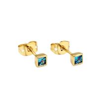 Rhinestone Brass Stud Earring, gold color plated, for woman & with rhinestone, 3.83mm 
