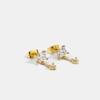 Cubic Zirconia Pendiente Brass Micro Pave, metal, chapado en color dorado, micro arcilla de zirconia cúbica & para mujer, 17mm, Vendido por Par
