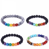 Gemstone Bracelets, Lava, Round, fashion jewelry multi-colored Approx 6.1 Inch 