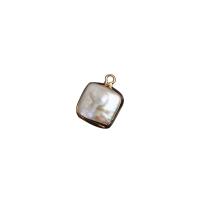 Cultured Freshwater Pearl Brass Pendant, with Brass, irregular, gold color plated, DIY, white, 11-12mm 