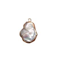 Cultured Freshwater Pearl Brass Pendant, with Brass, irregular, gold color plated, DIY, white, 15-18mm 