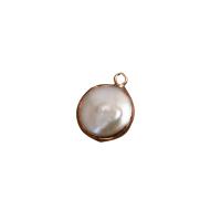Cultured Freshwater Pearl Brass Pendant, with Brass, Round, gold color plated, DIY, white, 13-14mm 