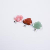 Gemstone Zinc Alloy Pendants, Natural Stone, with Zinc Alloy, Heart, polished, DIY, mixed colors [