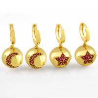 Huggie Hoop Drop Earring, Латунь, с рисунками звезды & инкрустированное микро кубического циркония, Золотой продается Пара