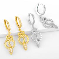 Huggie Hoop Drop Earring, Латунь, Змея, Другое покрытие, инкрустированное микро кубического циркония, Много цветов для выбора продается Пара