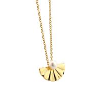 Brass Jewelry Necklace, with Shell Pearl, with 1.96 inch extender chain, gold color plated, for woman Approx 17.71 Inch 