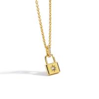 Cubic Zircon Micro Pave Brass Necklace, with 1.96 inch extender chain, Lock, gold color plated, micro pave cubic zirconia & for woman Approx 17.71 Inch 