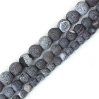 Natural Effloresce Agate Beads, Round, DIY & frosted, black 