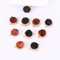 Natural Agate Druzy Connector, Ice Quartz Agate, with Zinc Alloy, gold color plated, DIY 