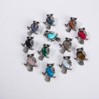 Gemstone Zinc Alloy Pendants, Natural Stone, with Zinc Alloy, Owl, polished, DIY, mixed colors 