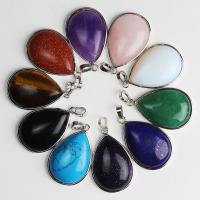 Gemstone Brass Pendants, with Natural Stone, plated, DIY & for woman 40*25*8mm 