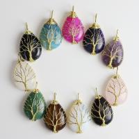 Gemstone Brass Pendants, with Natural Stone, plated, fashion jewelry & DIY 25*35mm 