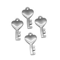 Stainless Steel Key Pendants, heart and key, silver color plated Approx 