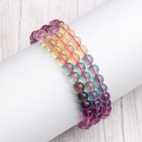 Gemstone Bracelets, Colorful Fluorite, Round, polished, multi-colored 