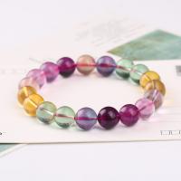 Gemstone Bracelets, Colorful Fluorite, Round, polished, multi-colored 