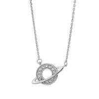 Cubic Zircon Micro Pave Sterling Silver Necklace, 925 Sterling Silver, with 1.96 inch extender chain, platinum color plated, micro pave cubic zirconia & for woman Approx 15.74 Inch 