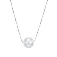 Sterling Silver Jewelry Necklace, 925 Sterling Silver, with Shell Pearl, with 1.96 inch extender chain, plated, for woman Approx 15.74 Inch 