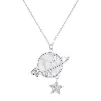 Sterling Silver Jewelry Necklace, 925 Sterling Silver, with Shell, with 1.96 inch extender chain, plated, for woman & with rhinestone Approx 15.74 Inch 