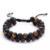 Gemstone Woven Ball Bracelets, Lava, with Natural Stone & Agate, Adjustable & fashion jewelry 