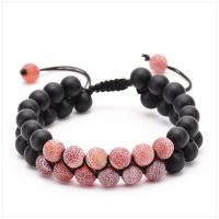 Gemstone Woven Ball Bracelets, Natural Stone, with Abrazine Stone, fashion jewelry, black 