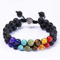Gemstone Woven Ball Bracelets, Natural Stone, with Abrazine Stone & Lava & Tiger Eye, fashion jewelry 