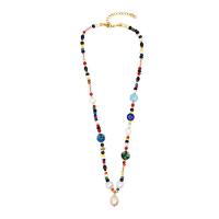 Crystal Freshwater Pearl Necklace, with Seedbead & Lampwork & Stainless Steel, for woman, multi-colored .53 Inch 