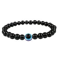 Black Agate Bracelets, Evil Eye, fashion jewelry & elastic & DIY, black Approx 7.5 