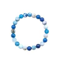Agate Bracelets, Ice Flower Agate, Round, fashion jewelry & DIY, blue, 155mm Approx 6.1 Inch 