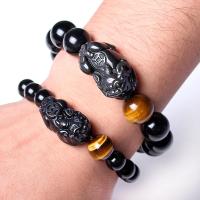 Gemstone Bracelets, Obsidian, with Tiger Eye, Adjustable & fashion jewelry 