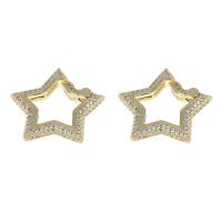 Brass Snap Clasp, Star, gold color plated, micro pave cubic zirconia 
