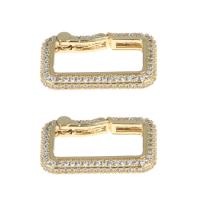 Brass Snap Clasp, Square, gold color plated, micro pave cubic zirconia 