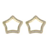 Brass Snap Clasp, Star, gold color plated, micro pave cubic zirconia 