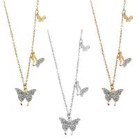 Stainless Steel Jewelry Necklace, Butterfly, fashion jewelry & for woman & with rhinestone 1.5mm Inch, 2 Inch 
