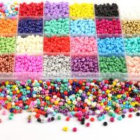 Opaque Rainbow Glass Seed Beads, Crystal, with Plastic Box, Round, plated, 24 color & DIY multi-colored 