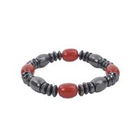 Bracelets magnétiques, Hématite, avec Des billes de verre, bijoux de mode & élastique & unisexe, noir et rouge, 190mm Environ 7.5 pouce, Vendu par brin