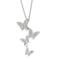 Stainless Steel Jewelry Necklace, Butterfly, silver color plated, fashion jewelry & for woman & with rhinestone, 37mm 1.5mm Inch, 2 Inch 