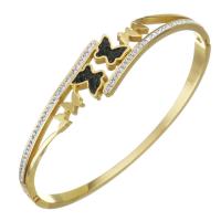 Stainless Steel Bangle, fashion jewelry & for woman & with rhinestone, gold, 14mm 