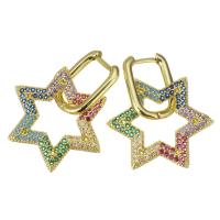 Huggie Hoop Drop Earring, Латунь, Звезда, ювелирные изделия моды & инкрустированное микро кубического циркония & Женский, золотой, 32mm продается Пара